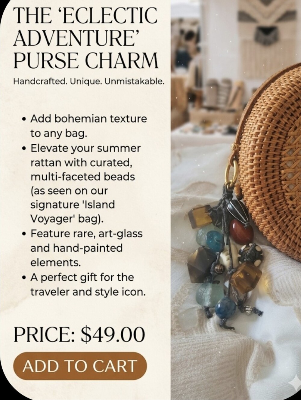 OOAK BEAD Bag Charm
